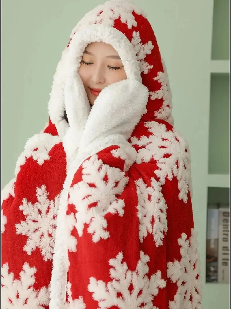 Blankets Fleece Blankets Bohemian Noon Break Christmas Large Decorative Sofa Blanket Multifunction Shawl Flannel Sherpa Snowflake Cloak 231113