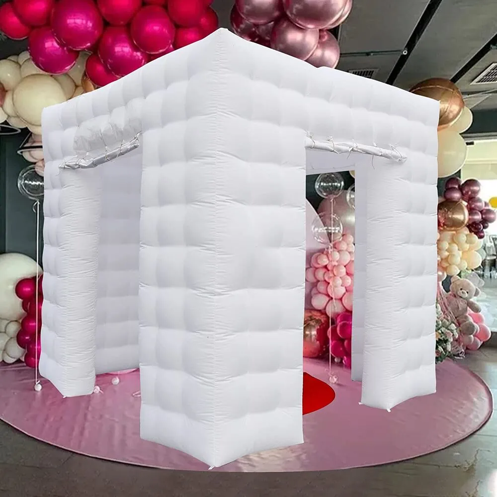 White Inflatable Cube Photo booth Air Tent Portable snapshot House with LED ligh