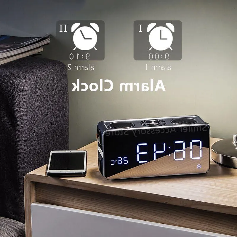 Freeshipping 25 W Przenośny głośnik Bluetooth LED LED FM Radio Alarm Cock Bezprzewodowy bas HiFi stereo głośnik subwoofer muzyczny Center Bfppl