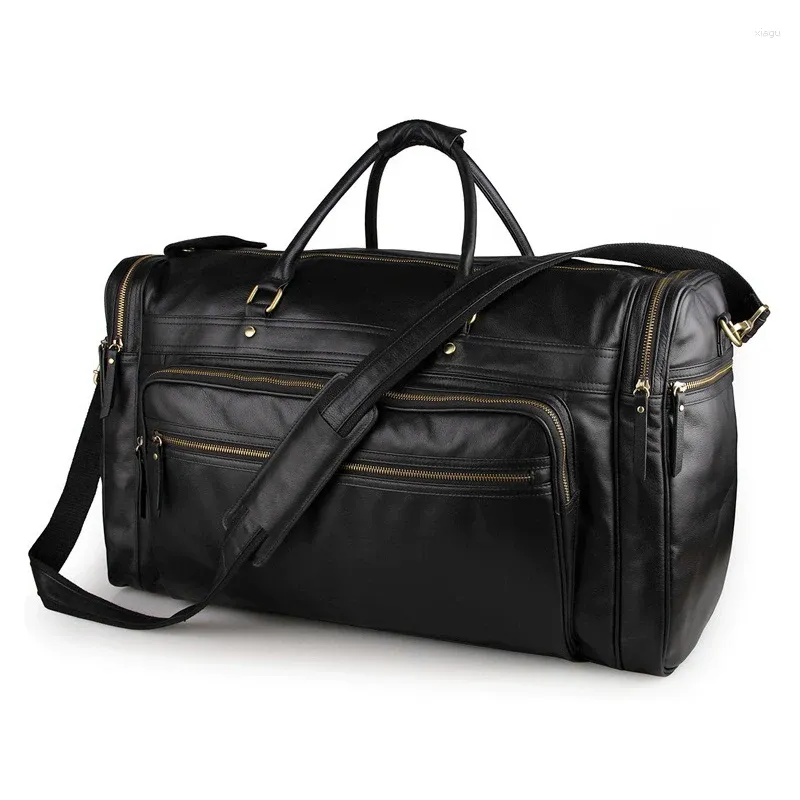 Duffel Bags High Capacity Black Leather Travel Bag Of Men Soft Cowskin Duffle Roomy Big Size 60cm Far Away