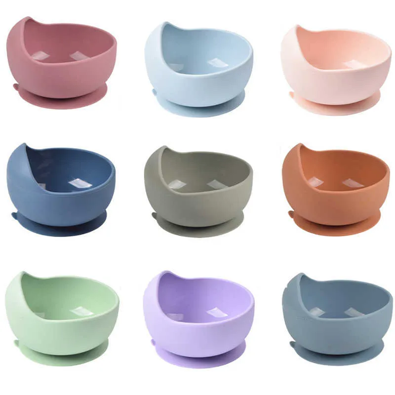 Tazas Platos Utensilios 28 colores Tazón de alimentación de silicona para bebés con succión Vajilla antideslizante a prueba de agua Vajilla libre de BPA Platos para bebés de grado alimenticio Tazón AA230413