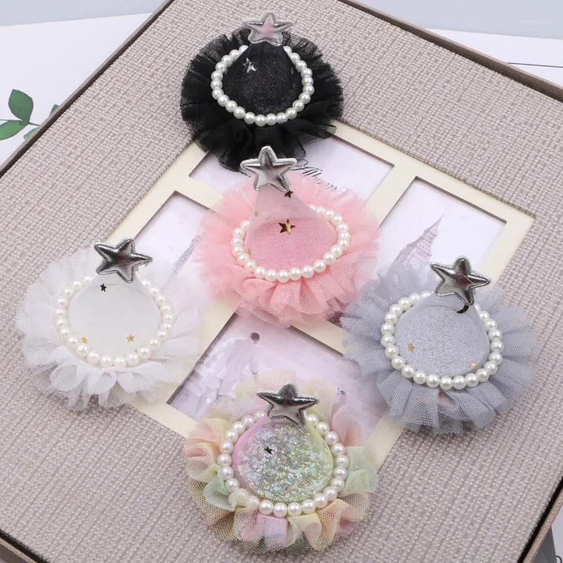 Haarclips 3D Lace Chiffon Floral Christmas Hat Patch Sticker Girl Sieraden Hoofdband Decoratie Diy 10pc