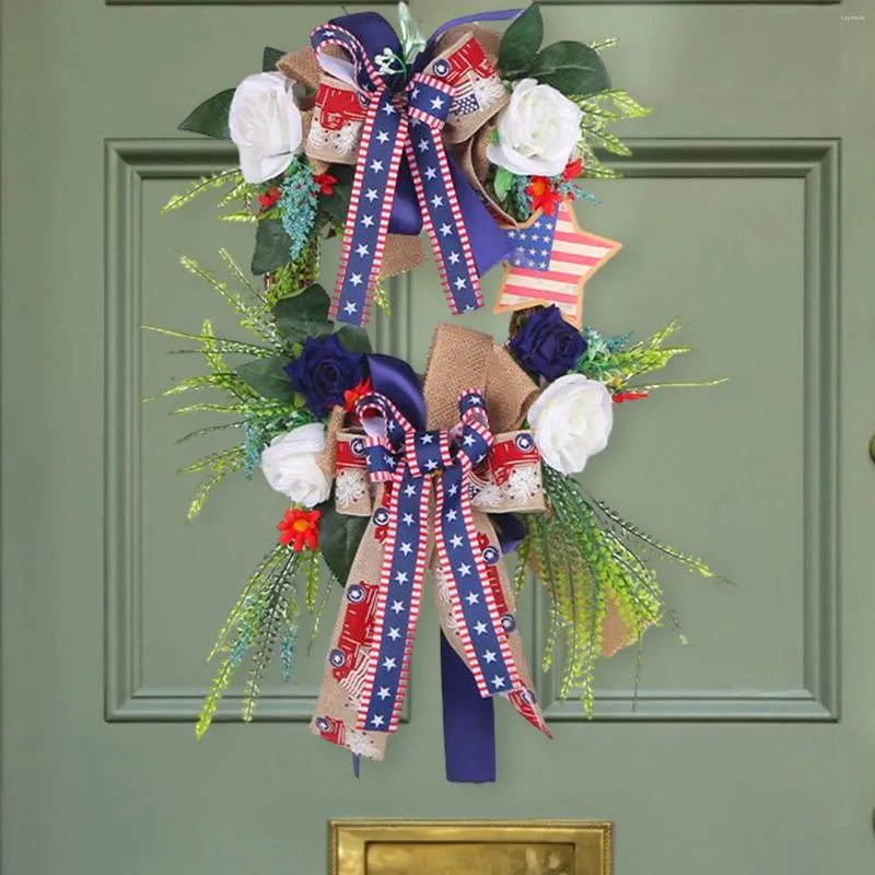Dekorativa blommor självständighetsdag krans amerikansk flagga blommor för väggdörr