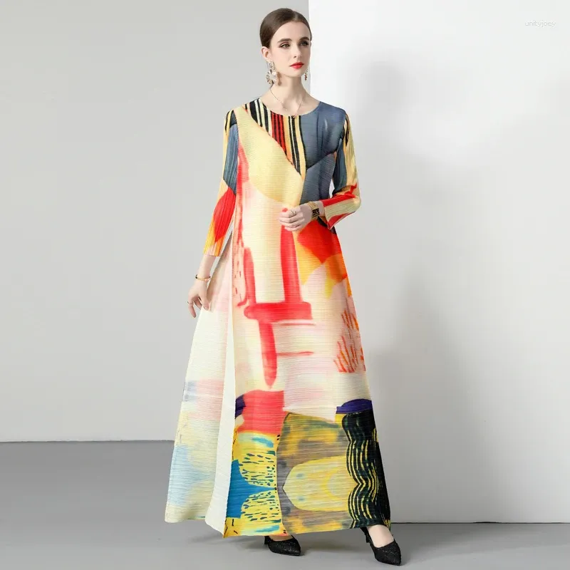 Повседневные платья Miyake негабаритное платье с плиссированным платьем круглой шеи геометрия принцип