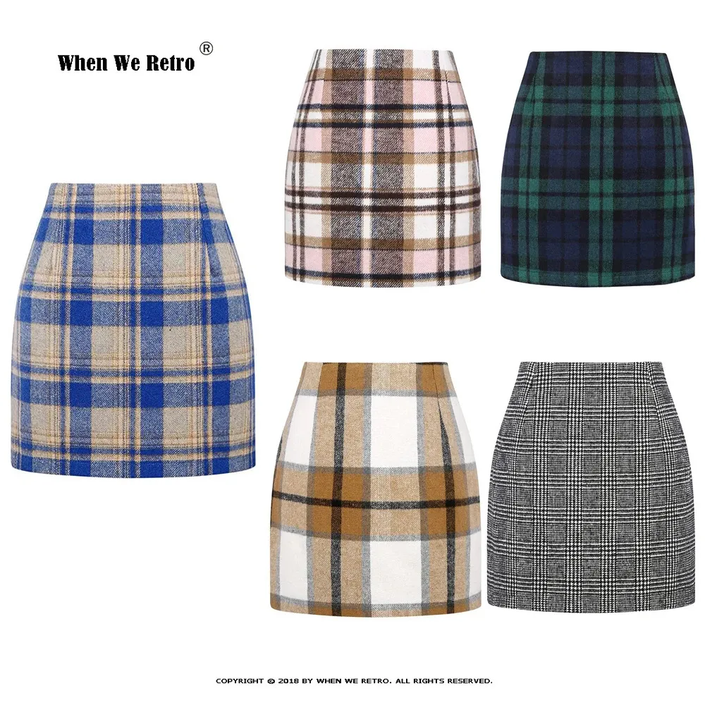 Kjolar 2023 Korean Wool Plaid Mini kjol Hög midja Preppy College Slim Bodycon Short Pencil Vintage Office Lady Jupe VD3593 231114