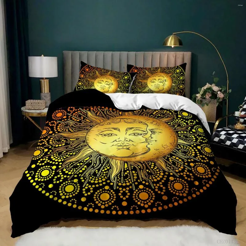 Set di biancheria da letto Set di biancheria da letto Sun Moon Set di biancheria da letto per ragazze Adulti Decorazioni per la casa Singole doppie Full Size Copripiumino con cielo stellato nero