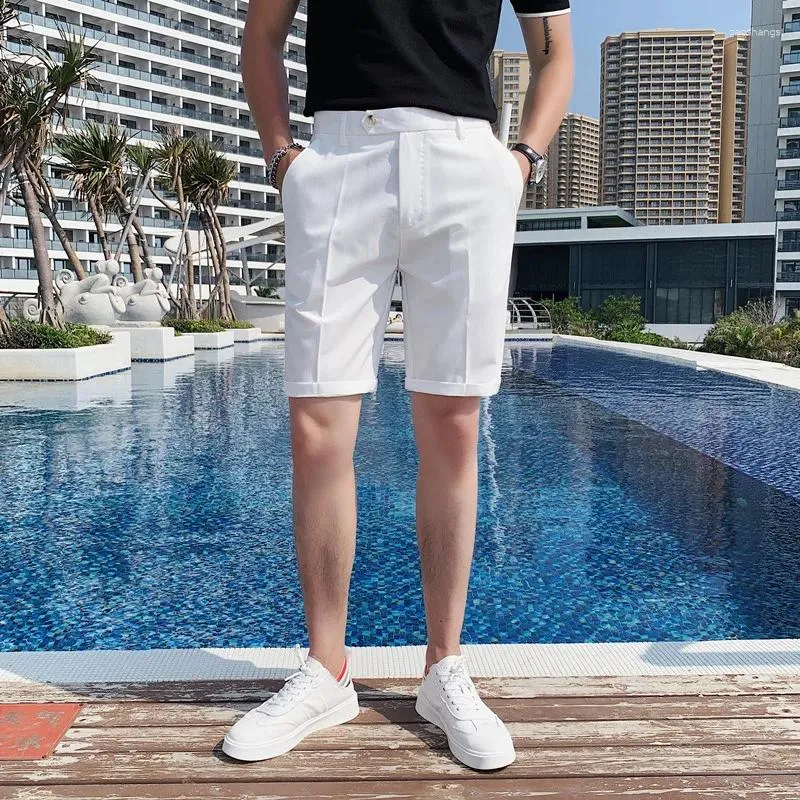 Men's Suits Summer High-quality Trousers Fashion Business Solid Color Suit Shorts Black White Gray Slim Five-point Pants