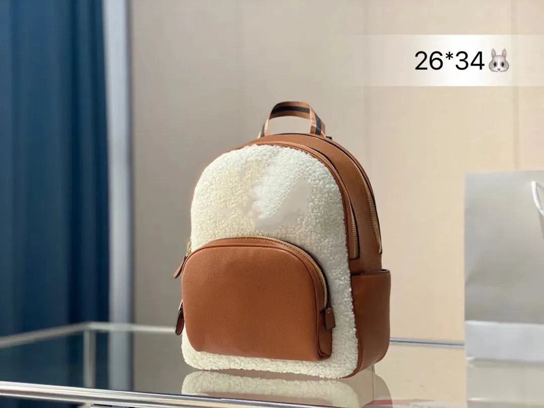 CC Top Tier Mirror Quality Womens Backpack Bag Classic Fashion Wool Hair Purse Luxury Designers Handbag Double Strap White Shoulder Box Bag