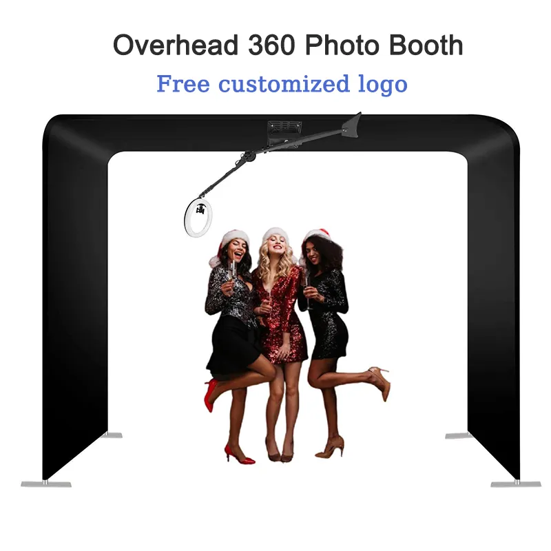 360 ° Overhead Photo Booth Kit: Rotating Selfie Station, Justerbar höjd, hastighetskontroll, perfekt för bröllop, fester, evenemang