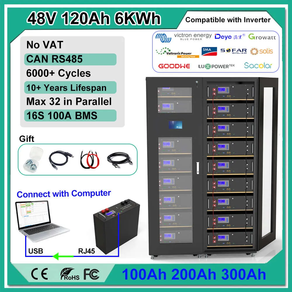 48V 120Ah 100Ah 200Ah LiFePO4-Akku 100 % Kapazität mit 16S 100A BMS RS485 CAN Grade-A-Zelle 6000 Zyklen zur Energiespeicherung