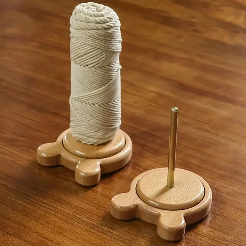 Wooden Yarn Holder With Rotating Stand | Double Hook Bamboo Yarn Spool Organizer For Crocheting