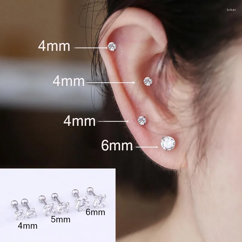 Stud -oorbellen 1 paar 4/5/6 mm Punk roestvrijstalen titanium stalen naald zirkoon kristal voor mannen vrouwen feestenpiercing sieraden