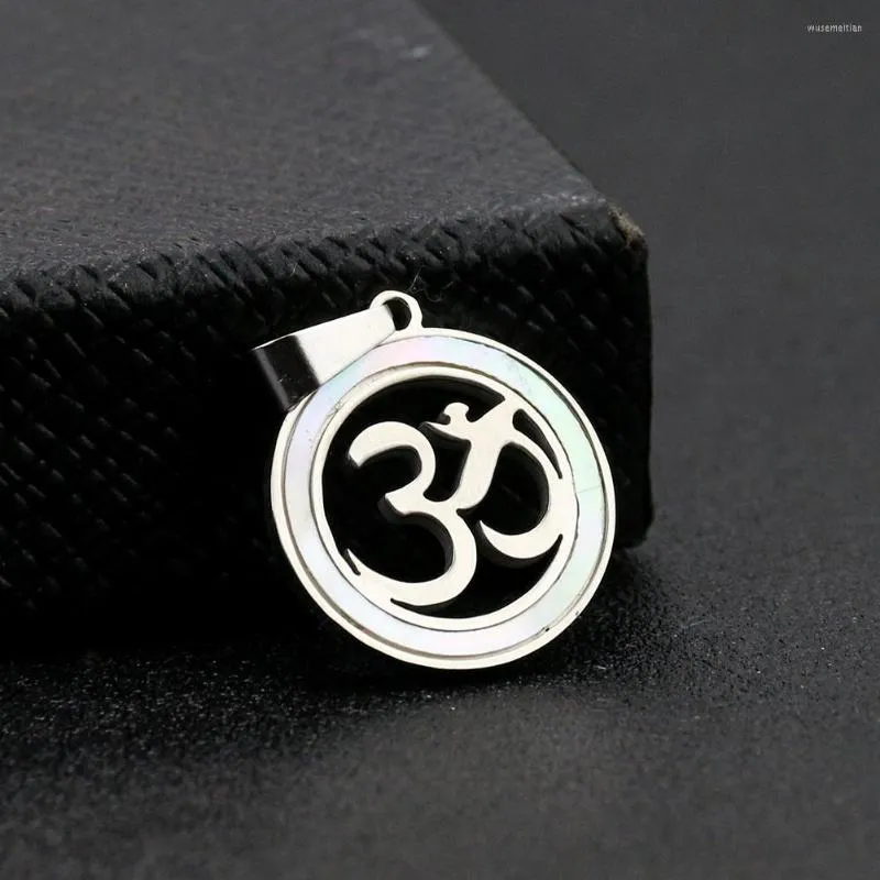 Pendant Necklaces Titanium Steel Om Silver Color Hollow Sacred Sanskrit Mantra Charms Buddhism Amulet Necklace Woman Female Collar Jewelry