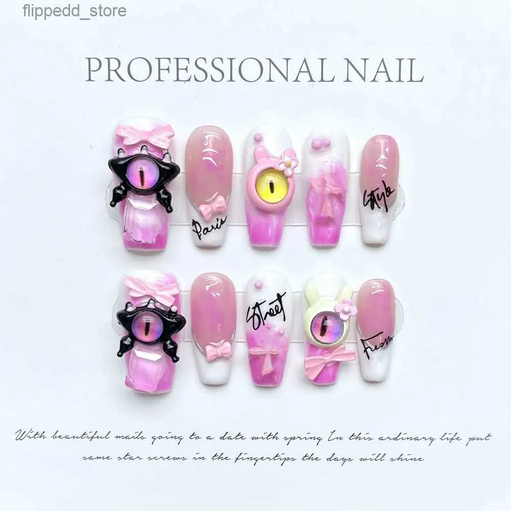 Kunstnagels Handgemaakte Y2K nepnagels met lijm Schattige kleine duivel Press On Nail Art Herbruikbare lange doodskist Valse nagel Korte volledige dekking nageltips Q231114