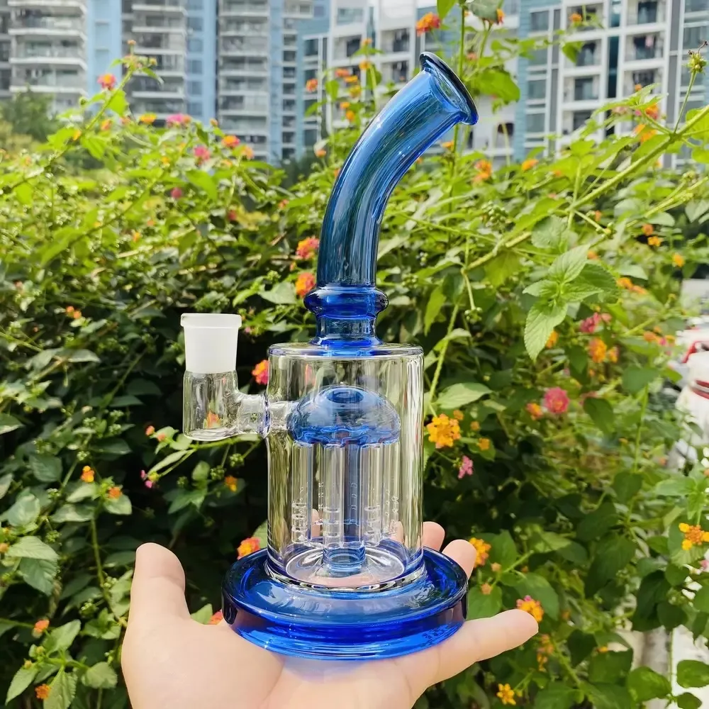 Narghilè con pipa ad acqua in vetro blu da 7 pollici Bong Bubbler con percolatore Ciotola per tabacco da fumo maschile da 14 mm