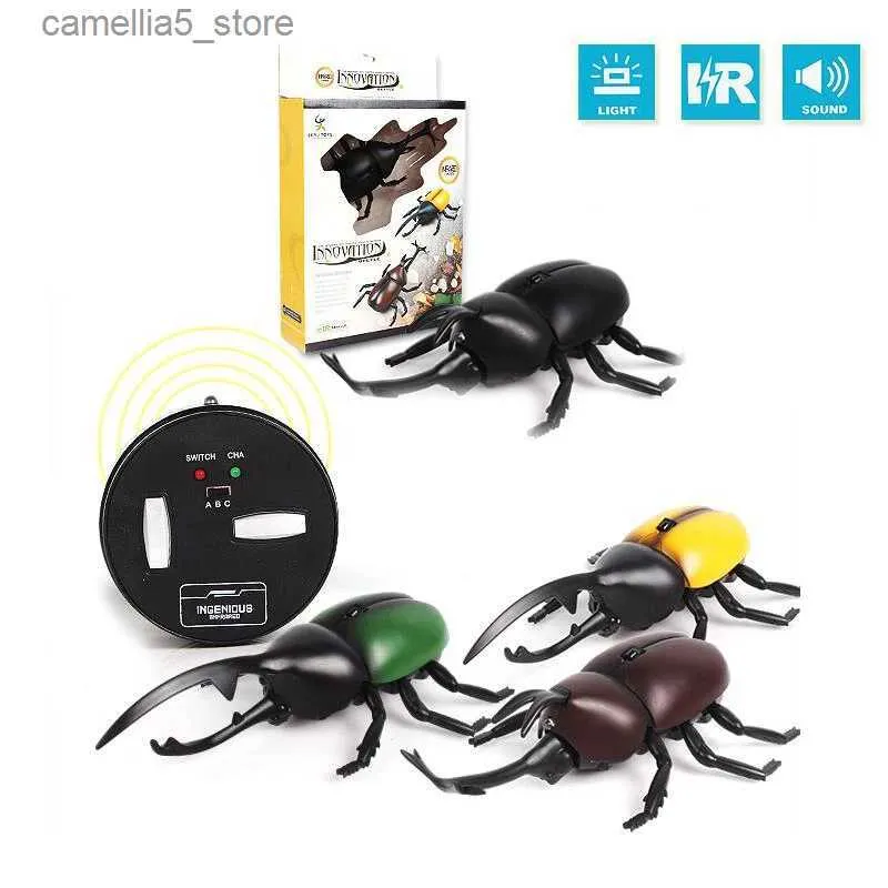 Électrique/RC Animaux Éclairage Infrarouge RC Beetle Simulatif Télécommande Animal Jouet Électrique avec Son Drôle Nouveauté Terrifiant Noël Enfant Cadeau Q231114