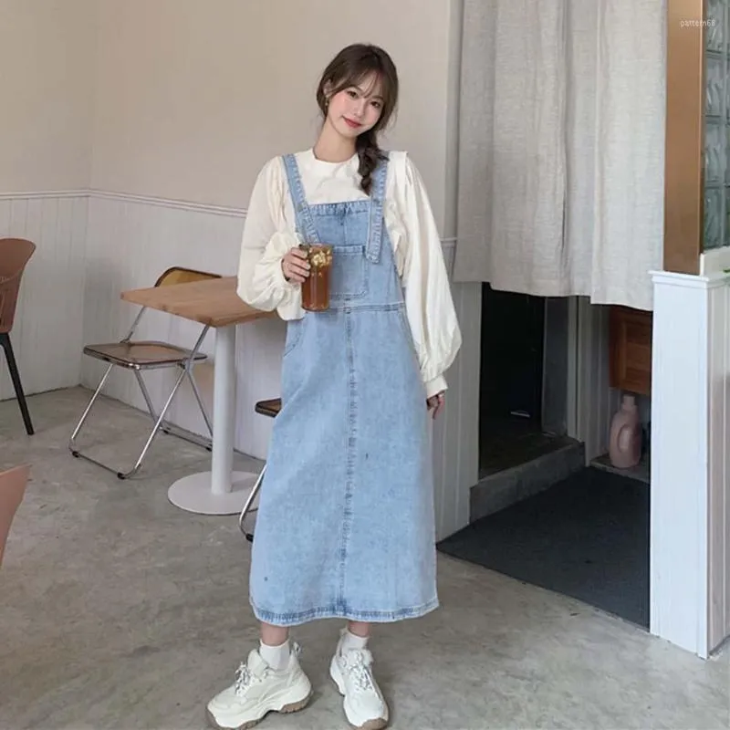 Casual Dresses Denim Suspender Dress Women's Summer 2023 Korean Style Chic College Sweet Girl Loose Simple Overall All-match