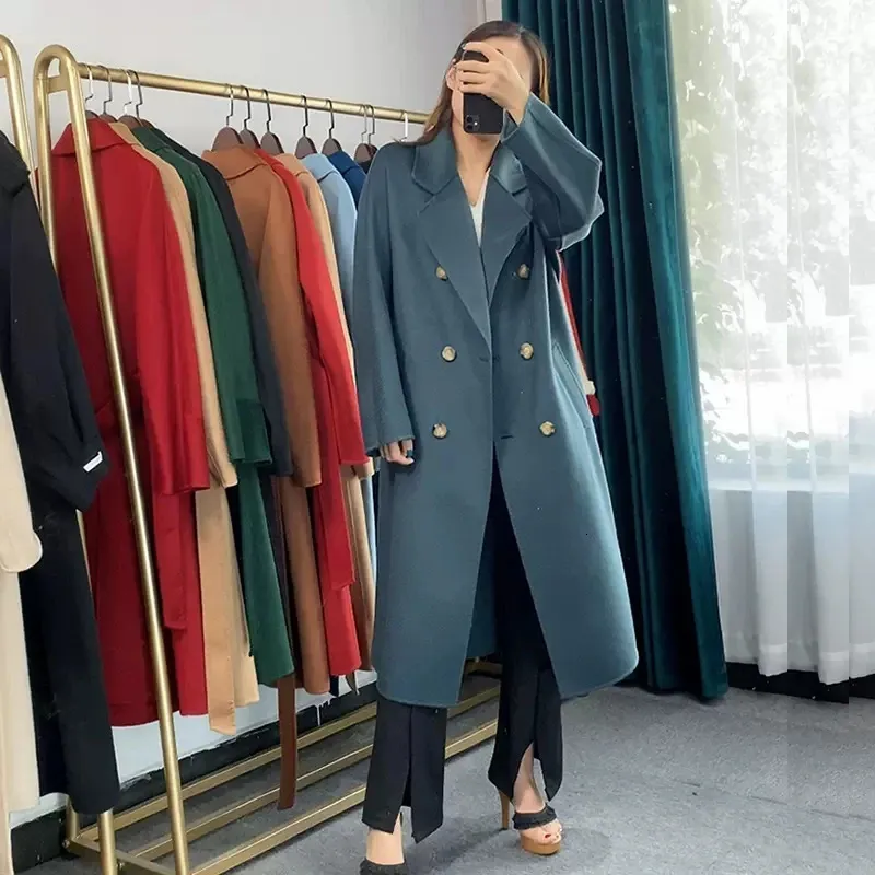 Women's Wool Blends Women Winter Long Coat Black Coat 20% Cashmere Loose Water Wave Wool Coat Female Camel Double Breasted Commuting Autumn N 231114