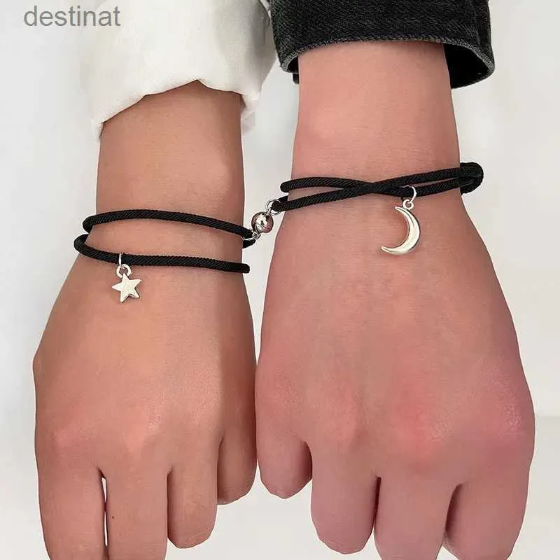 Perlen 2 Stücke Mode Stern Mond Magnetische Anhänger Paar Armbänder für Frauen Handgemachte Seil Kette Armband Freundschaft Minimalistischen SchmuckL24213