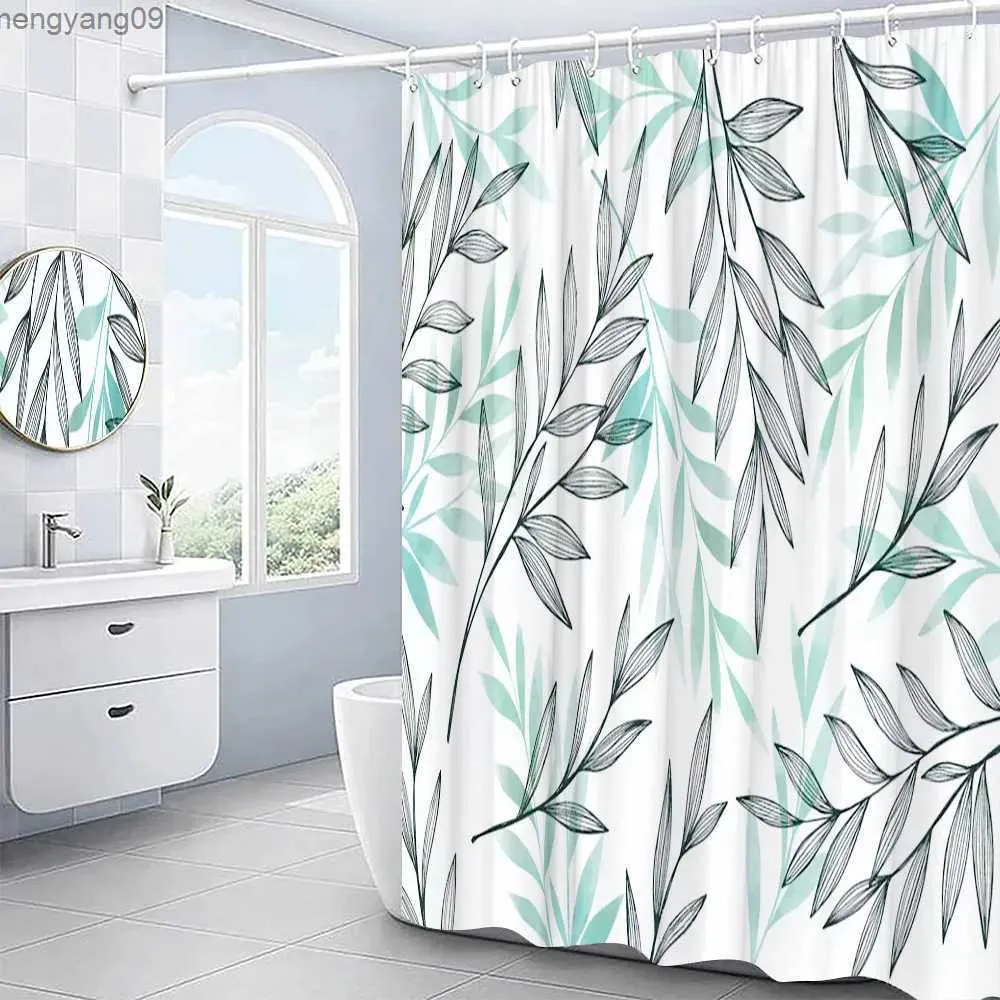 Rideaux de douche Plante Feuilles Rideau De Douche Ensemble Frais Nature Jardin Feuille Verte Aquarelle Art Thème Rural Salle De Bain Décor Tissu R231114