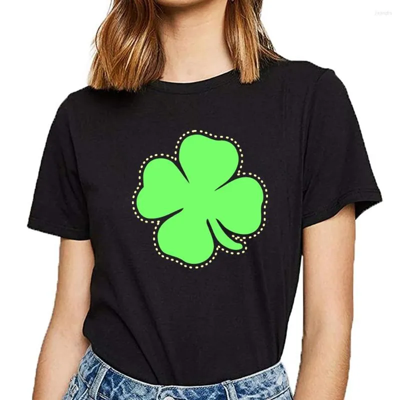 Women's T Shirts Black Summer Female Tshirt Tops Shirt Women Shamrock St Patricks Day Clover Lycka till Lycka Casual T-shirt