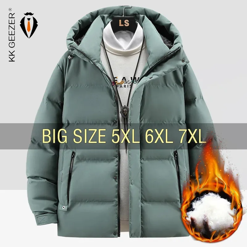 Mens Down Parkas Winter Jackets män rockar huva bomull vadderad överdimensionerad 5xl 6xl 7xl plus size vattentät förtjockning vindbrytning vindtät överrock 231114