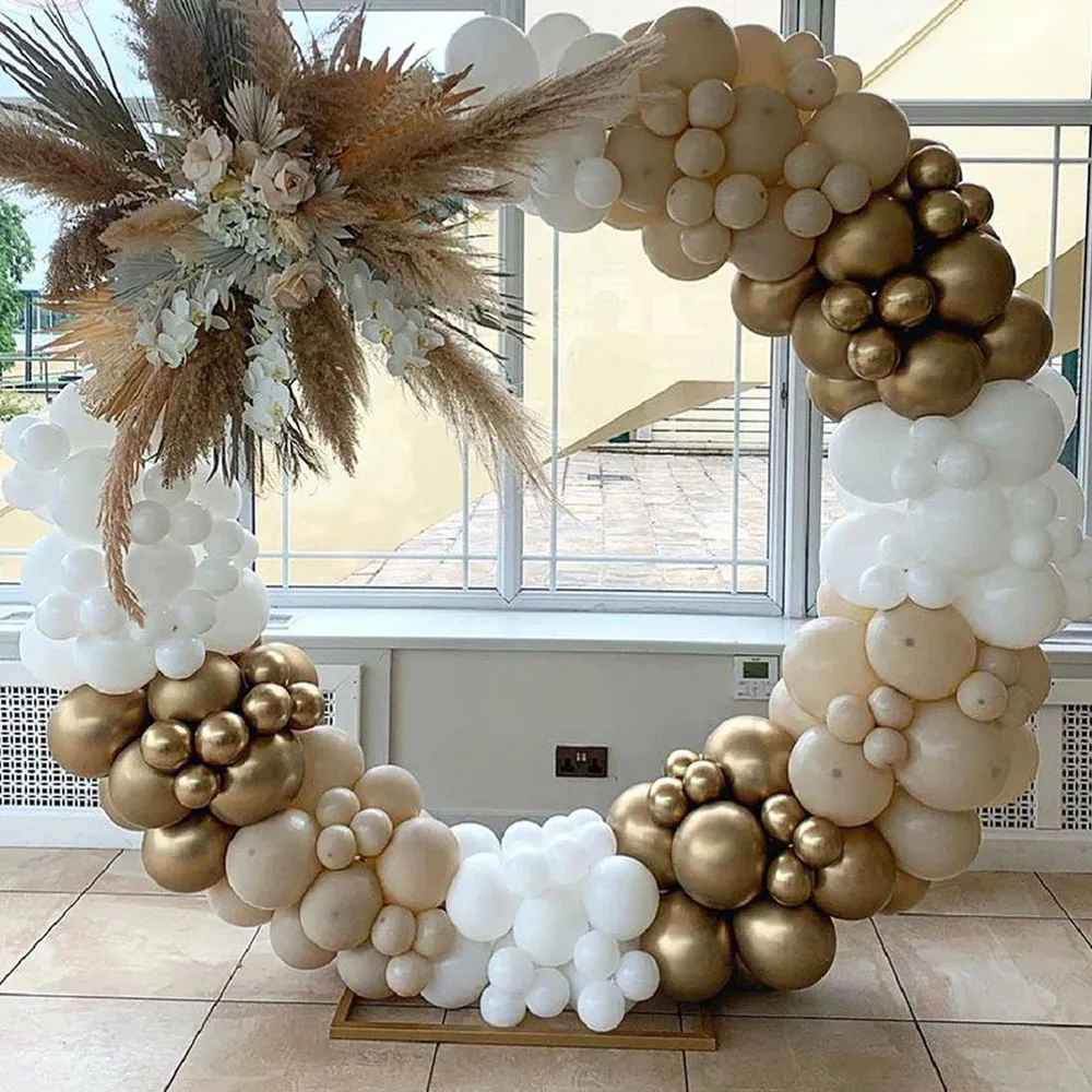 Decorazione per feste 120/155 pezzi Kit ghirlanda di palloncini beige  rustico Cromo Oro Matrimonio Compleanno Sabbia bianca Globos Baby Shower  Sfondo