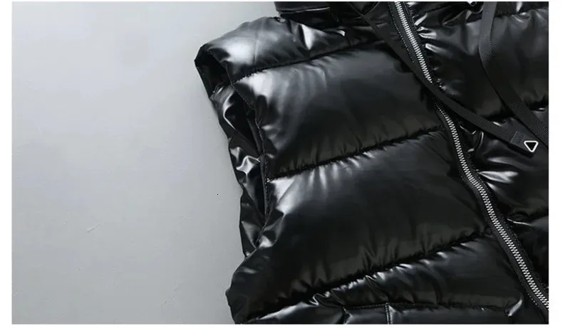Men's Vests #3623 Black Grey Casual Waistcoat With Hooded Autumn Winter Shiny Surface Mens Warm Vest Bodywarmer_voghion.com