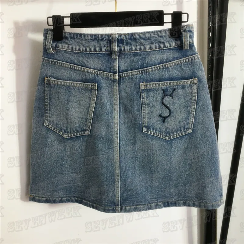 Denim korte rokken voor dames Letter geborduurde hoge taille jurk Designer High Street rokkleding