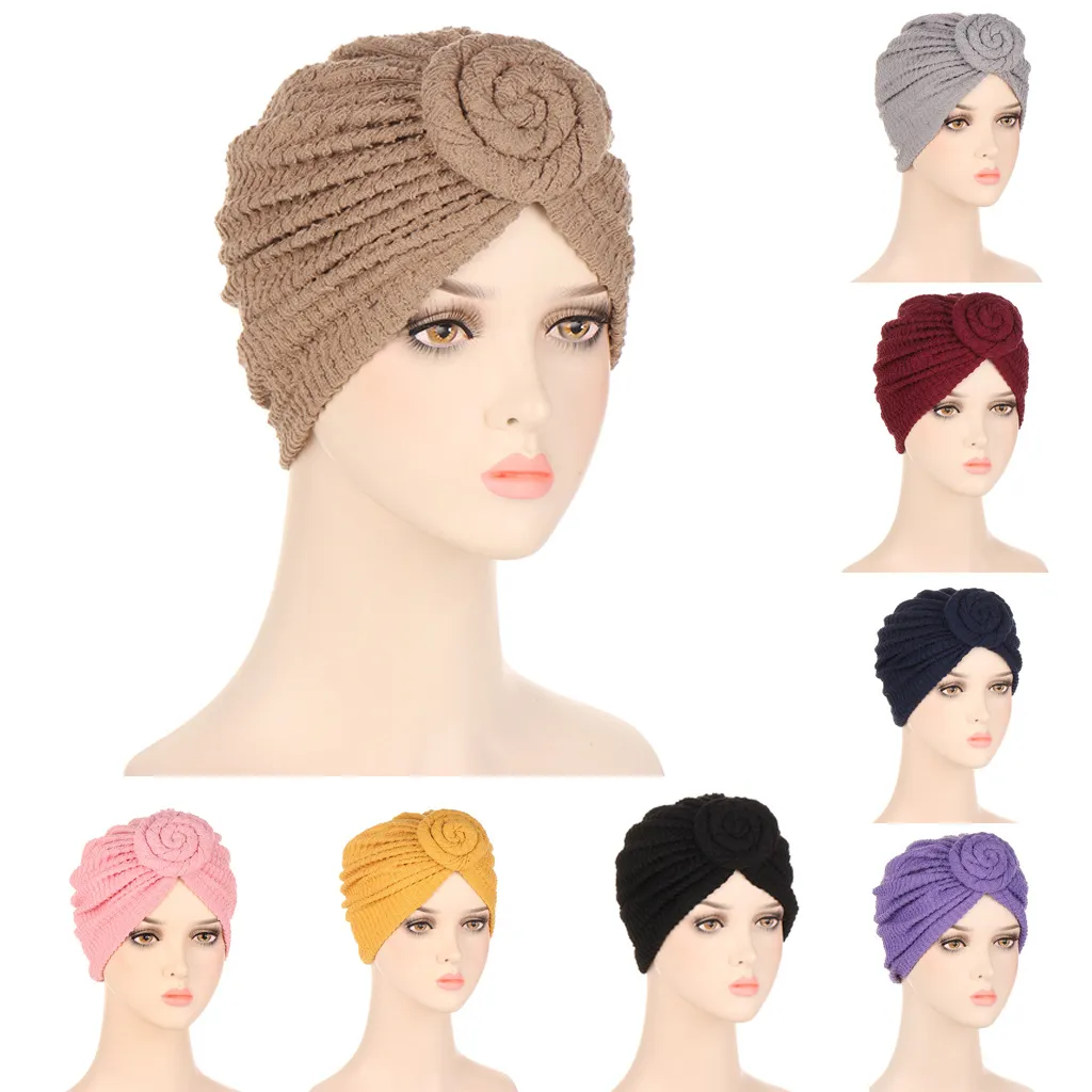 Women Solid Color Hair Loss Turban Cap Female Muslim Hat Bonnet Knot Head Cover Lady Headband Hair Accessories