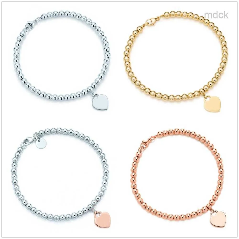 Armreif Mode 925 Sterling Silber Tag Liebe Herz Armbänder original klassisches T Perlenarmband 4mm Roségold Perle Mann Frauen Schmuck Liebhaber Geschenke