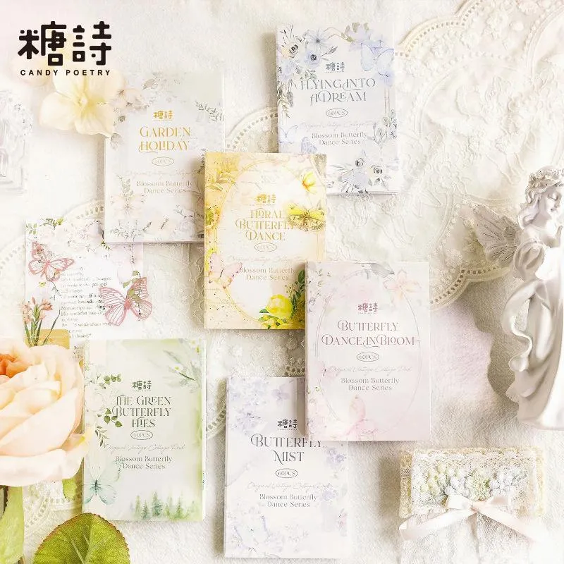 60PCS/LOT MEMO PADS MATERATE Paper Flower Butterfly Dance Dance Journal Scrapbooking Karty retro w tle dekoracja