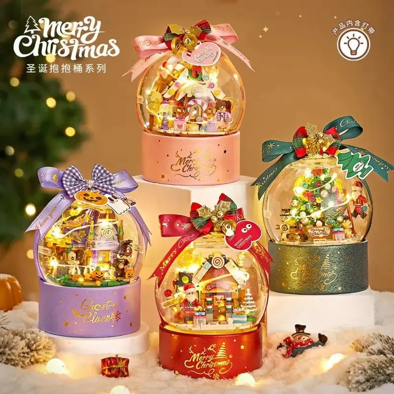 Blocks Loz 2023 Mini Block Christmas Glow w ciemnym Navida House Year Tree z okładką Prezent dla dziewczynek Przyjaciele urodziny 231114