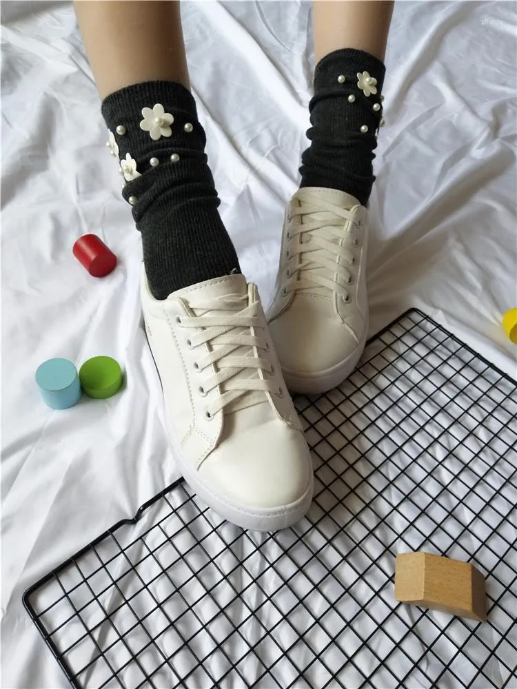 Women Socks 2023 Flower Bead For Thick Loose Soft Piles Edge Curl Solid Funny Cotton Arrived Fashion