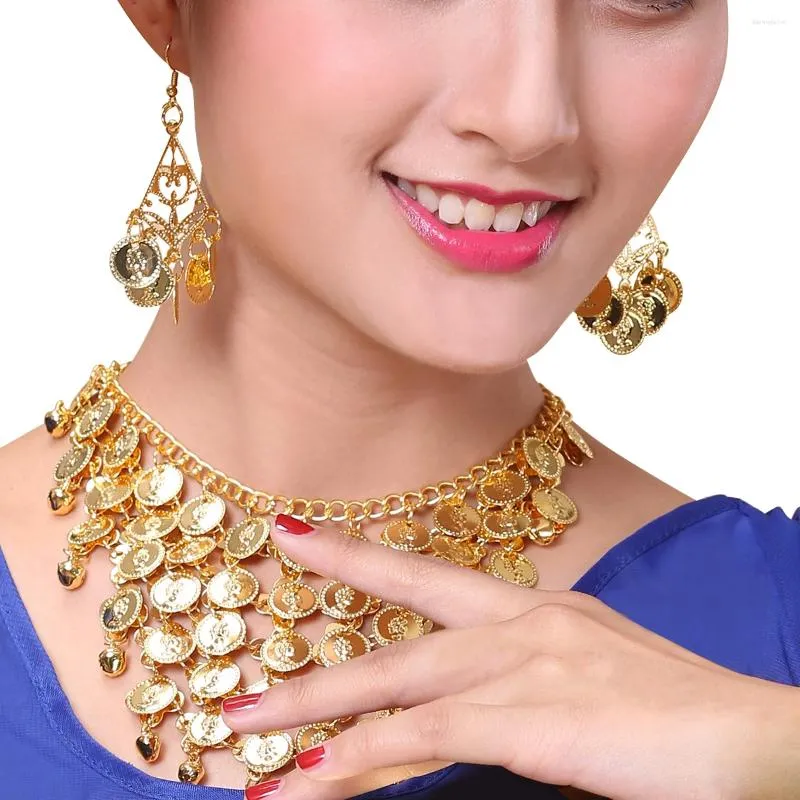 Necklace Earrings Set Two-Piece Jewelry Golden Coin Earring Kit (Gold)