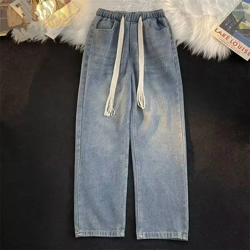 Jeans pour hommes 2023 simple taille élastique hommes décontracté surdimensionné lâche cordon droit denim pantalon vintage jambe large pantalon 3XL