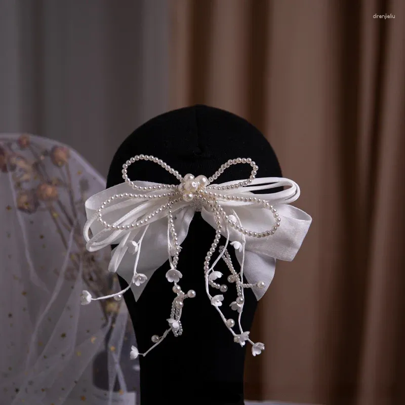 Barrettes à cheveux élégantes avec nœud en soie, perles en Satin blanc, épingle à cheveux pour coiffure de mariée, accessoires de mariage