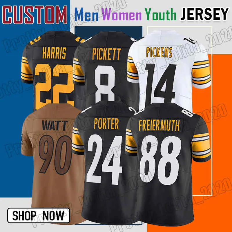 24 Joey Porter Jr. Maillot de football 8 Kenny Pickett 22 Najee Harris 90 T.J. Watt 14 George Pickens 88 Pat Freiermuth TJ Cameron Heyward Pittsburghs Steelers Alex Highsmith