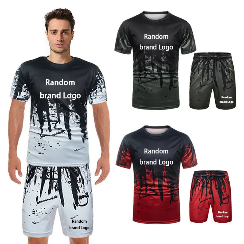 Mens Tracksuits Random Brand Print Tshirt For Man Splash Ink Short Sleeved Sport Tee Suits High Quality Soft Male Streetwear Set 230414