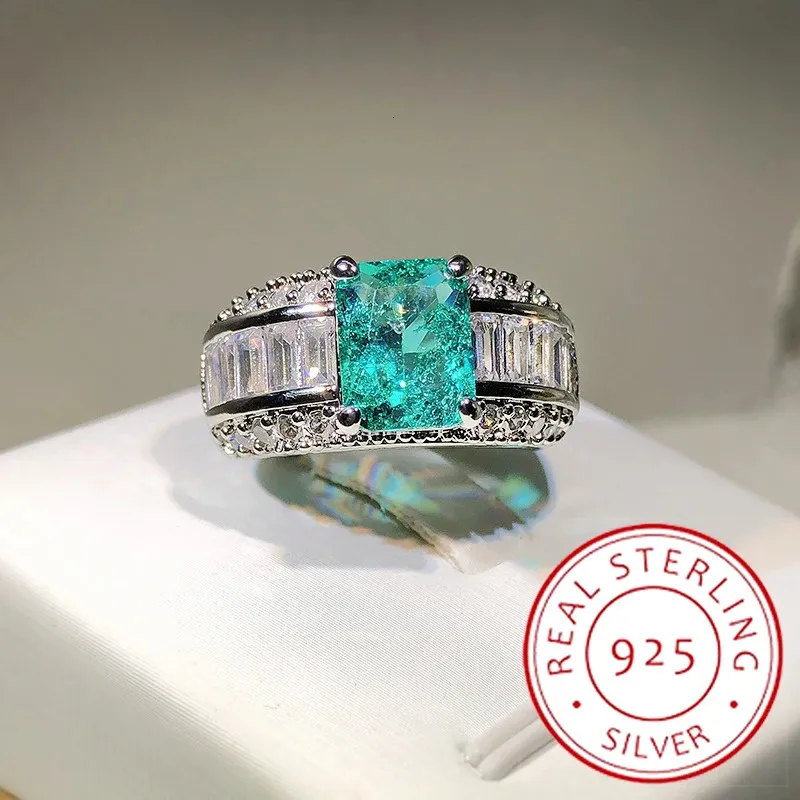 Bague Solitaire Mode S925 Argent Jade Princesse Paraiba Couple Bague Femme Double Diamant Cristal Fiançailles Anniversaire Cadeau Bijoux 231115