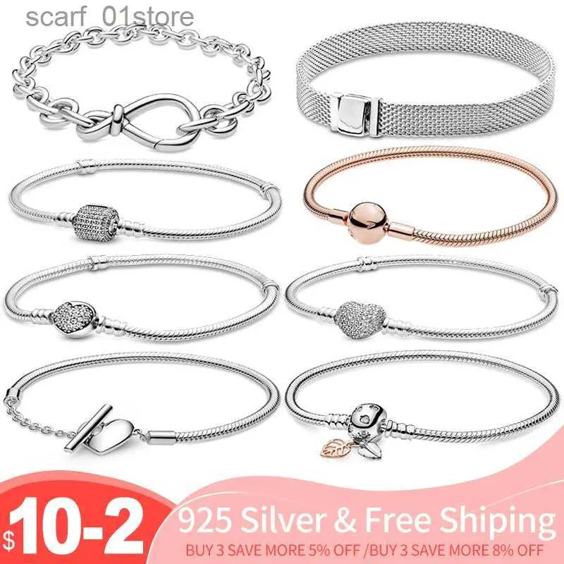 Chaîne Offre spéciale ic série 925 breloques en argent coeur rond Bracelet chaîne de serpent convient aux pendentifs originaux perles femmes bijoux 2022L231115