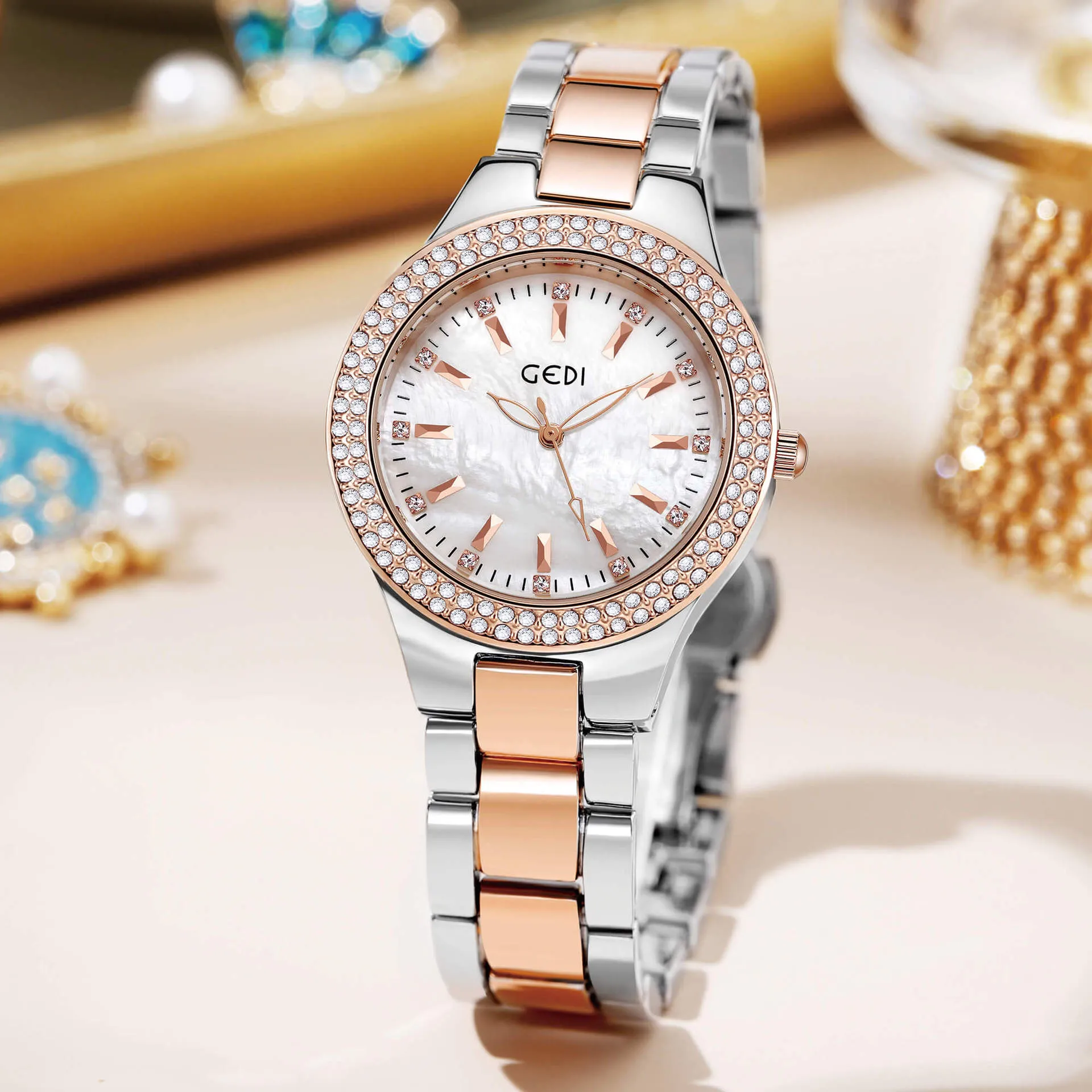 Dames eenvoudig licht luxe modeplaat goud roestvrij staal quartz horloge montre de luxe geschenken a1