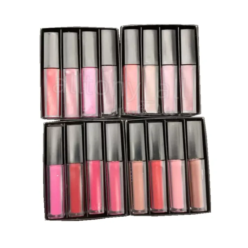 Dudak Parlak Sıvı Ruj Kiti Kırmızı Çıplak Kahverengi Pembe Edition Mini Sıvı Mat Ruj 4 PCS/SET