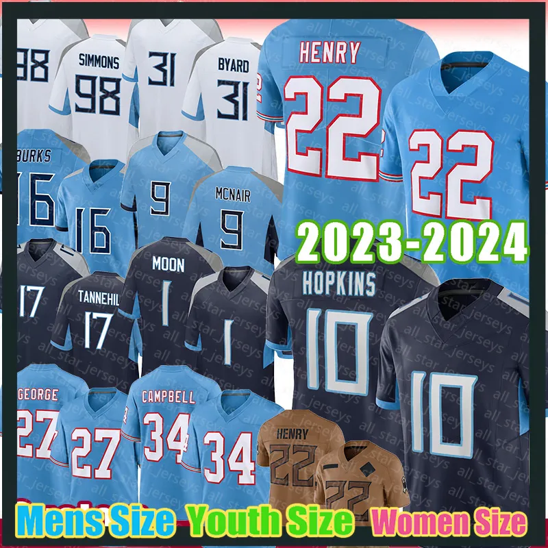 Jeffery Simmons DeAndre Hopkins Voetbalshirts Man Derrick Henry Tennessees Titanes Kevin Byard Treylon Burks Steve McNair Ryan Tannehill Eddie George A02