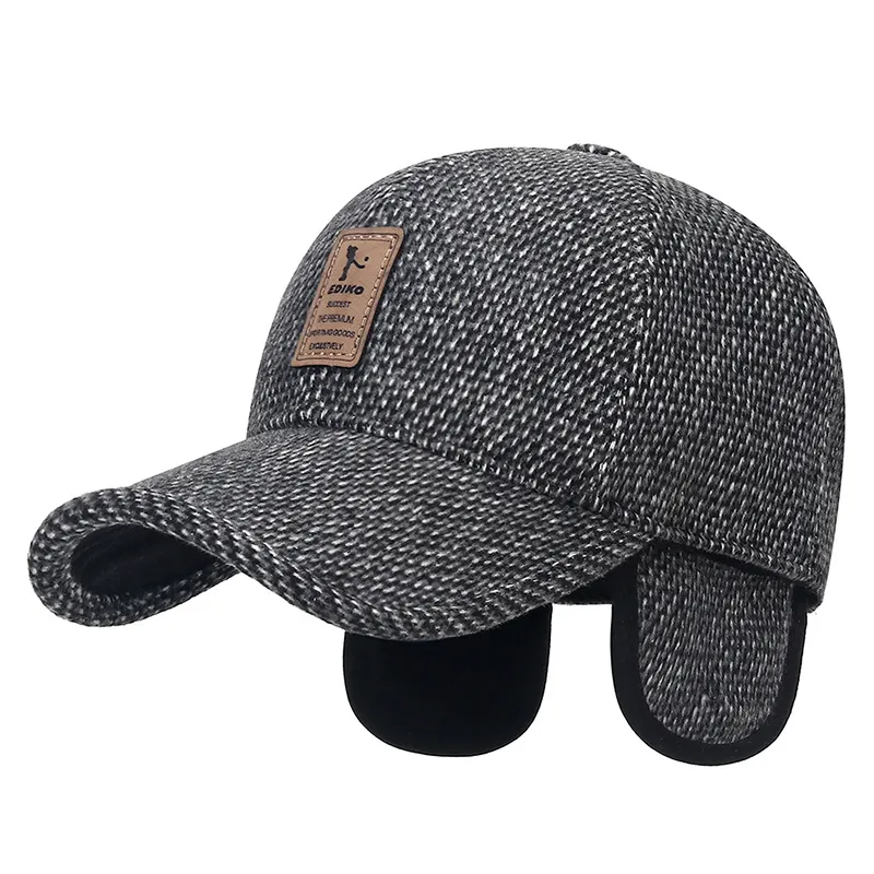 Autumn Winter Warm Hat Men's Outdoor Cycling Cold Protection Ear Protection Cotton-Padded Cap Leather Label Baseball Cap