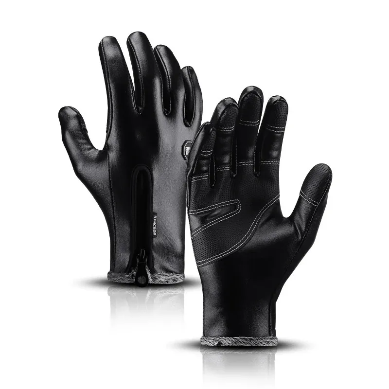 Five Fingers Gloves Men's Cycling Gloves Winter Warm Leather Fleece Waterproof Windproof Touch Screen Bicycle Outdoor Full Finger Bike Ski Mittens 231115