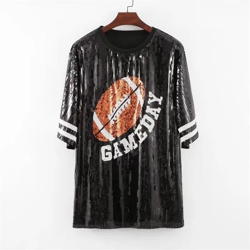 Basic Casual Dresse American Football Ball Rugby Game Day Sequin Jersey Dress 231113