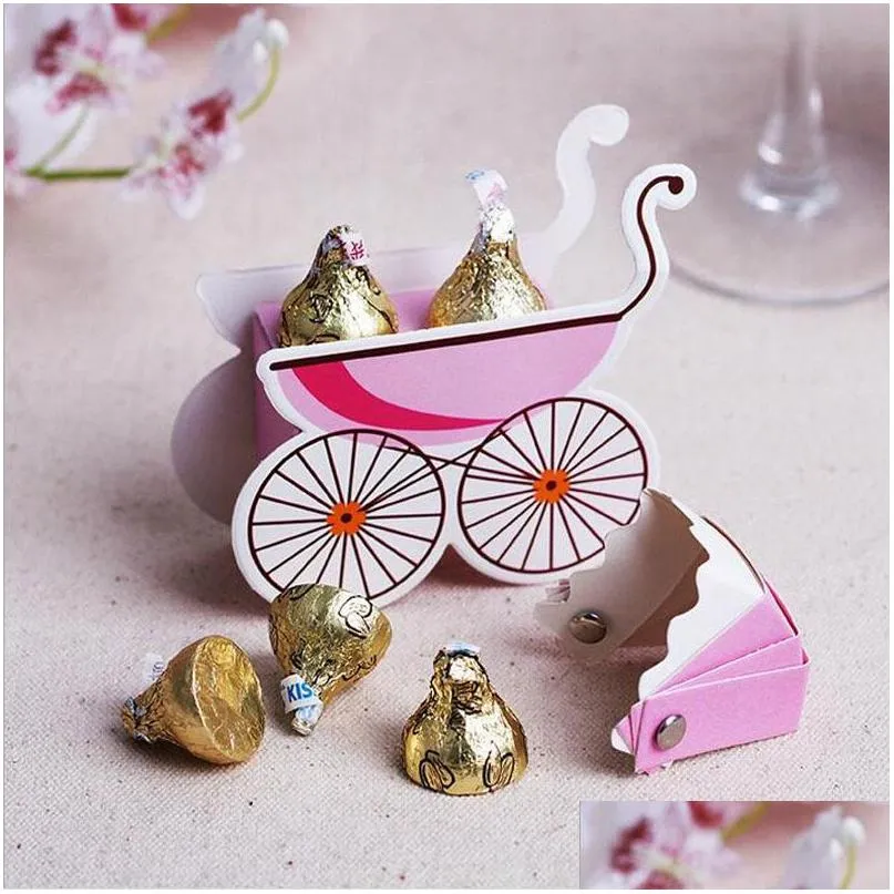 Emballage Cadeau Poussette Créative Forme Boîte De Bonbons Fête Baby Shower Baptême Faveur Boîtes En Papier Fournitures D'emballage Za1392 Drop Deliver Dhfkf