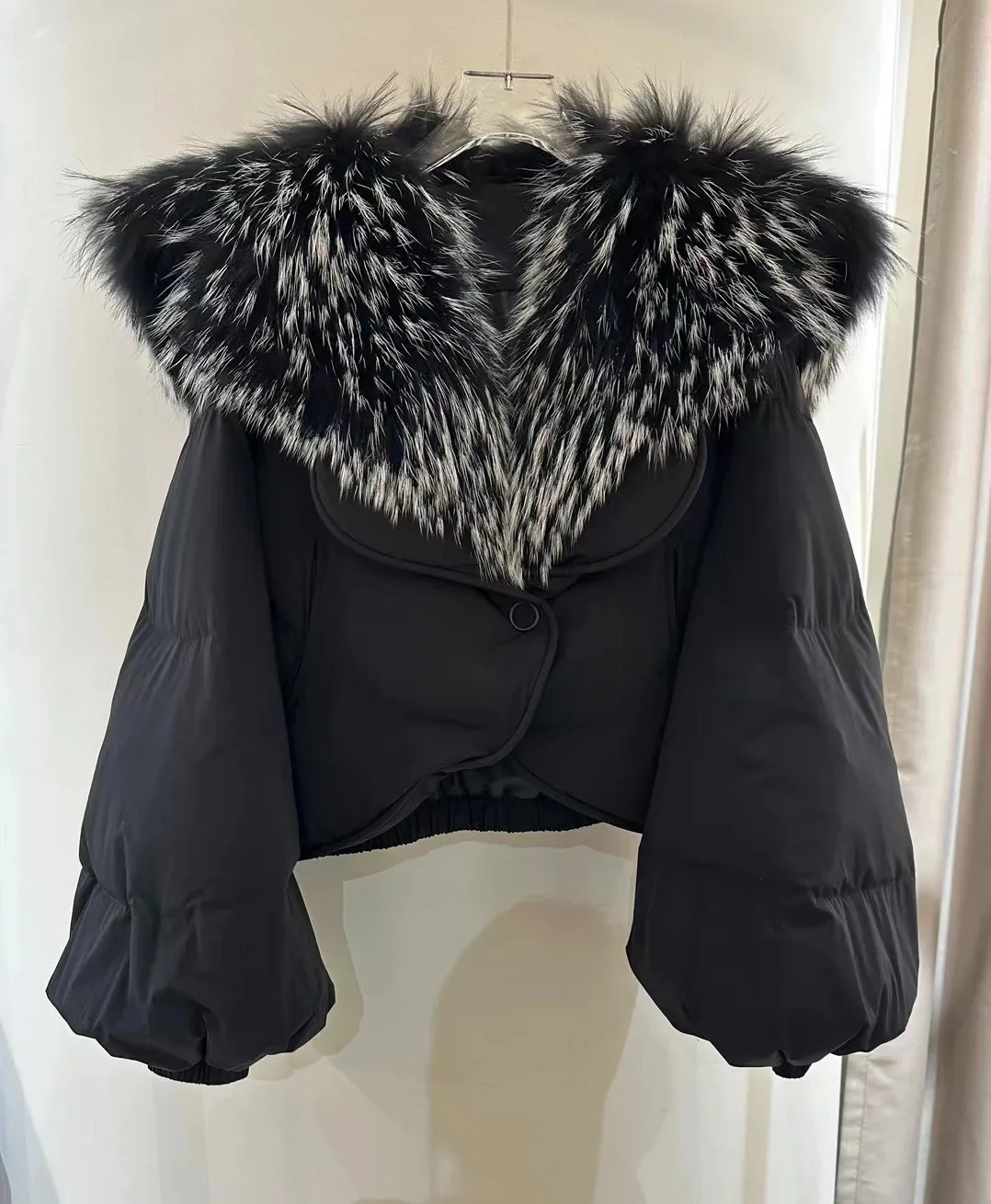 Pele feminina falso real gola grande 2023 estilo inverno ganso para baixo jaqueta casual quente sino manga feminina engrossado 231115