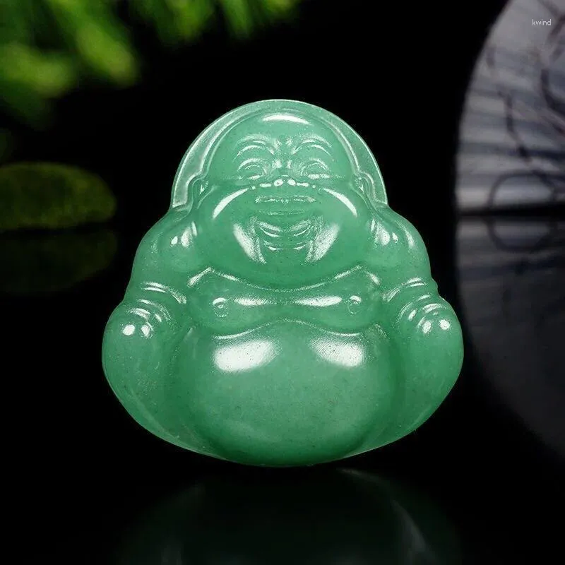 Colares Pingente Natural Verde Jade Buda com Corrente de Corda Myanmar Jadeite Birmânia Jades Encantos Colar Homens Mulheres Sorte Amuletos
